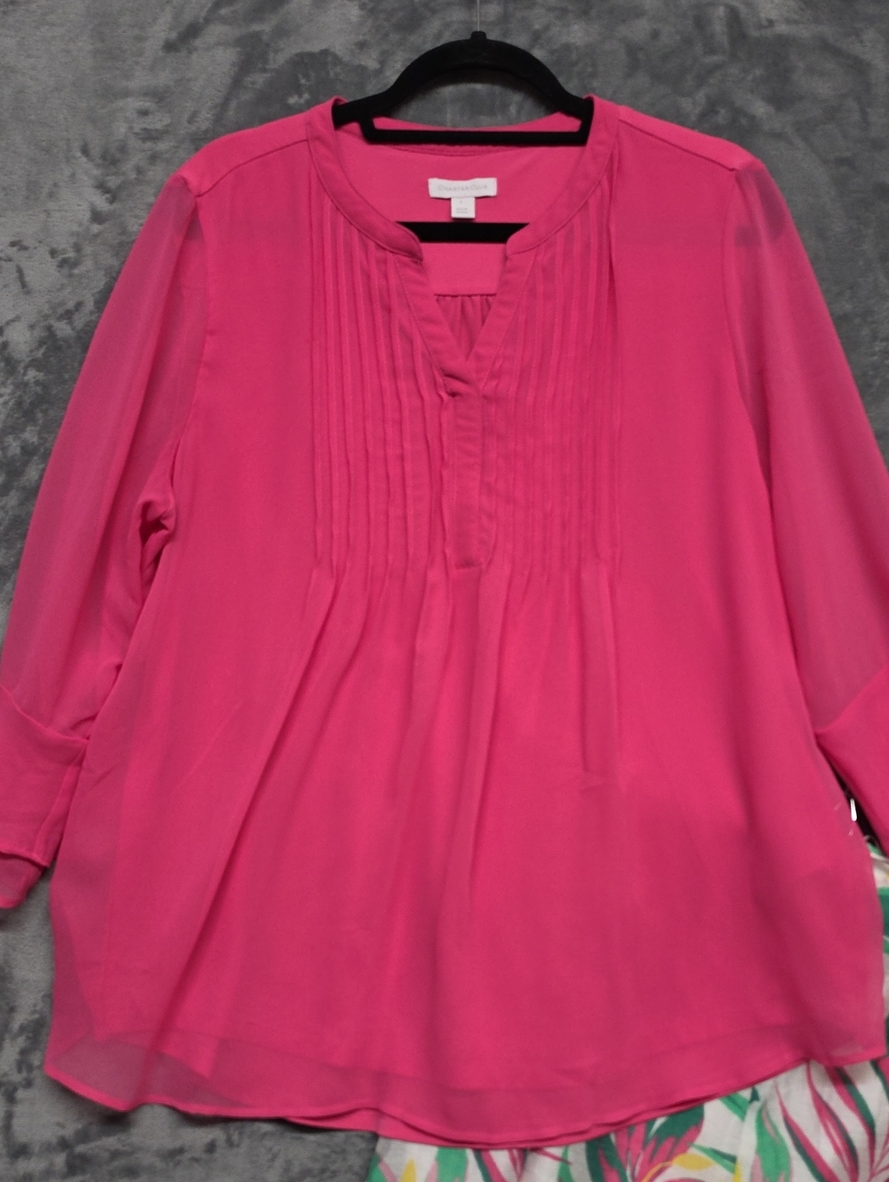 Charter Club Hot Pink Pintuck Split-Neck Tunic Sz LG